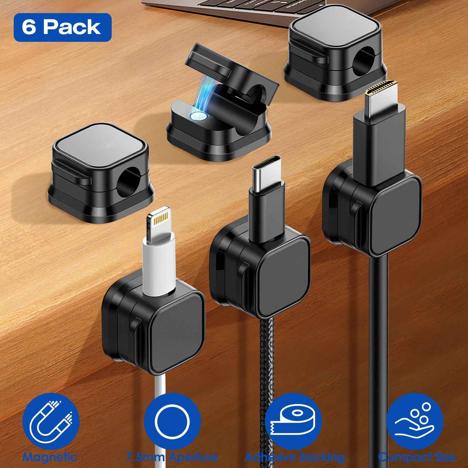 6 Pack Magnetic Cable Clips Cord Organizer Holders