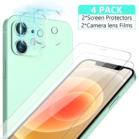 Iphone 12 Pro Screen Protector Tempered Glass + Camera Lens Protector 6.1", for Iphone 12 13 Pro Max Screen Protector, 9H Clear