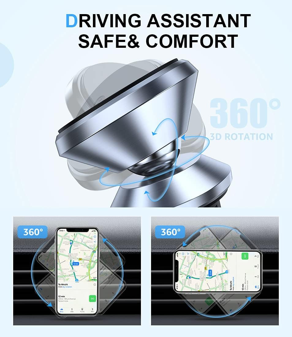 [8*Powerful Magnets Phone Holders for Your Car [Durable ＆ Sturdy] Magnetic Phone Holder Mount for Car 362° Rotation Car Vent Clip Fit for Iphone Samsung ＆ All Phones, Silver