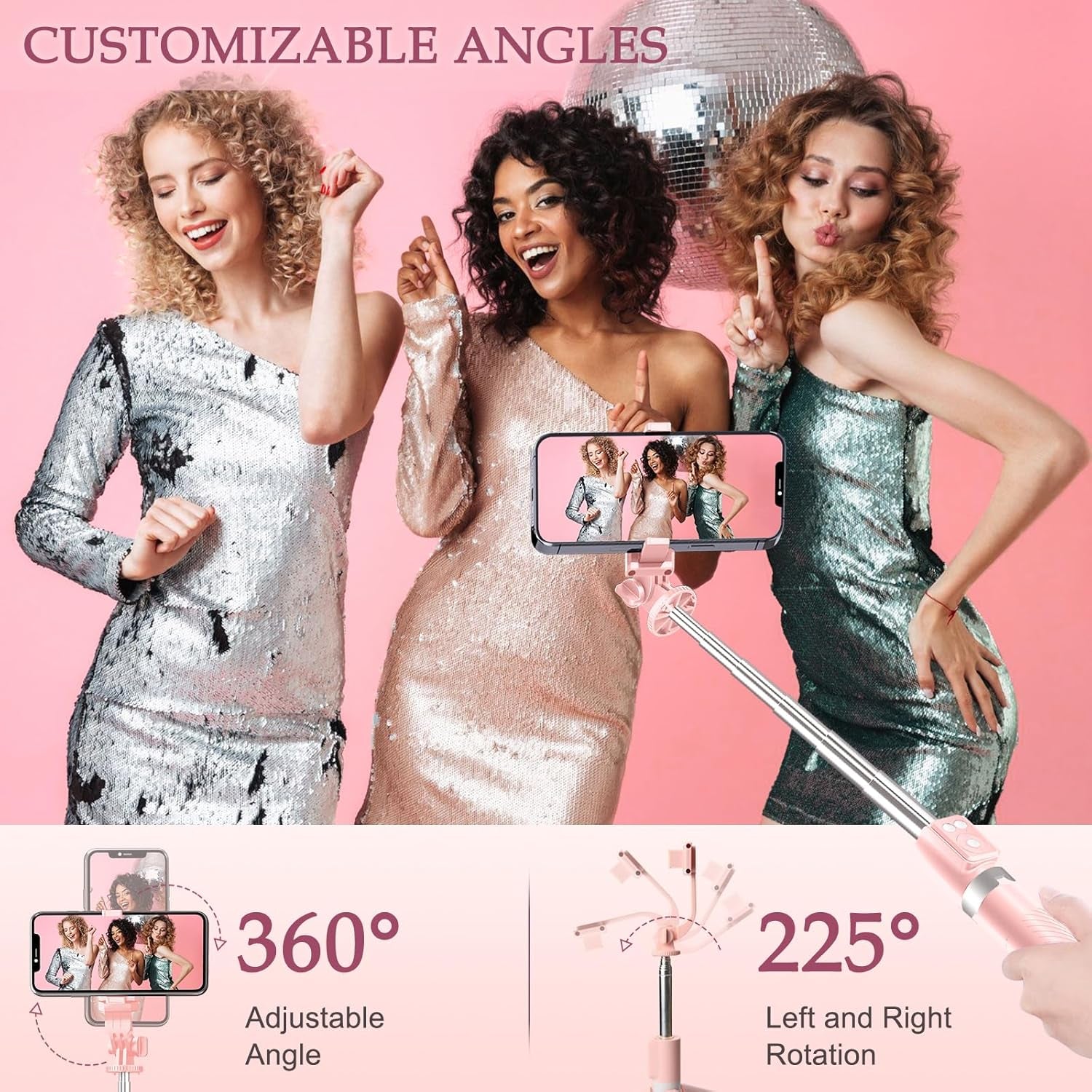 Selfie Stick Tripod with Fill Light, Phone Selfie Stick,Durable Stainless Steel Design,Bluetooth Remote Control,And Stable Three-Legged Support for Live Broadcasts,Video Shooting (Pink)