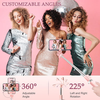 Selfie Stick Tripod with Fill Light, Phone Selfie Stick,Durable Stainless Steel Design,Bluetooth Remote Control,And Stable Three-Legged Support for Live Broadcasts,Video Shooting (Pink)